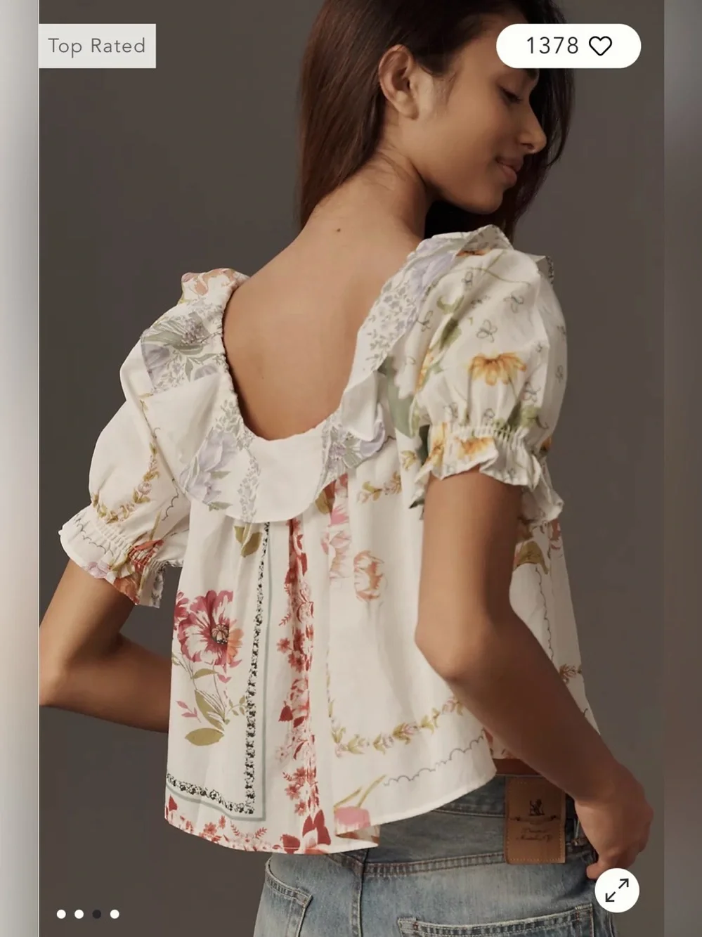 Anthropologie Puff-Sleeve Collared Blouse in Ivory Floral Size M. NWT